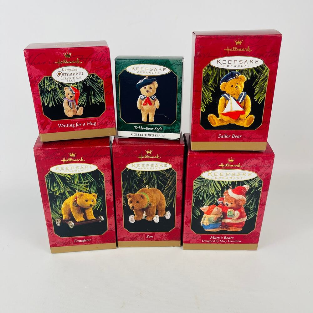 Hallmark Keepsake Bear Ornaments Lot of 6 1997-1999